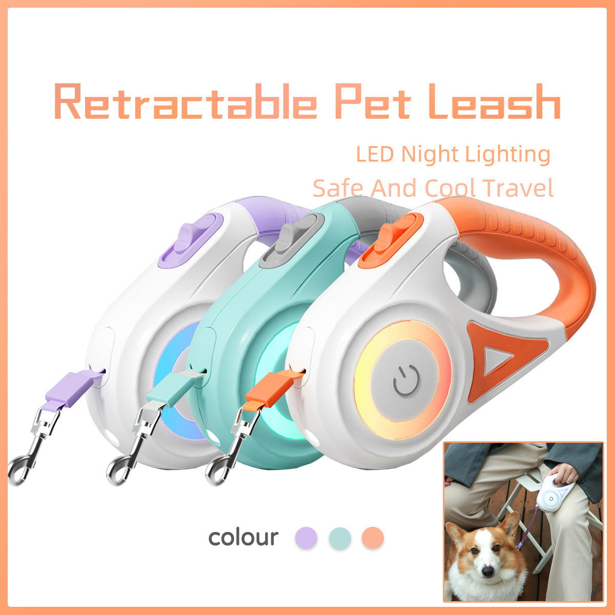 Dog Retractable Leash and Collar with Spotlight Automatic